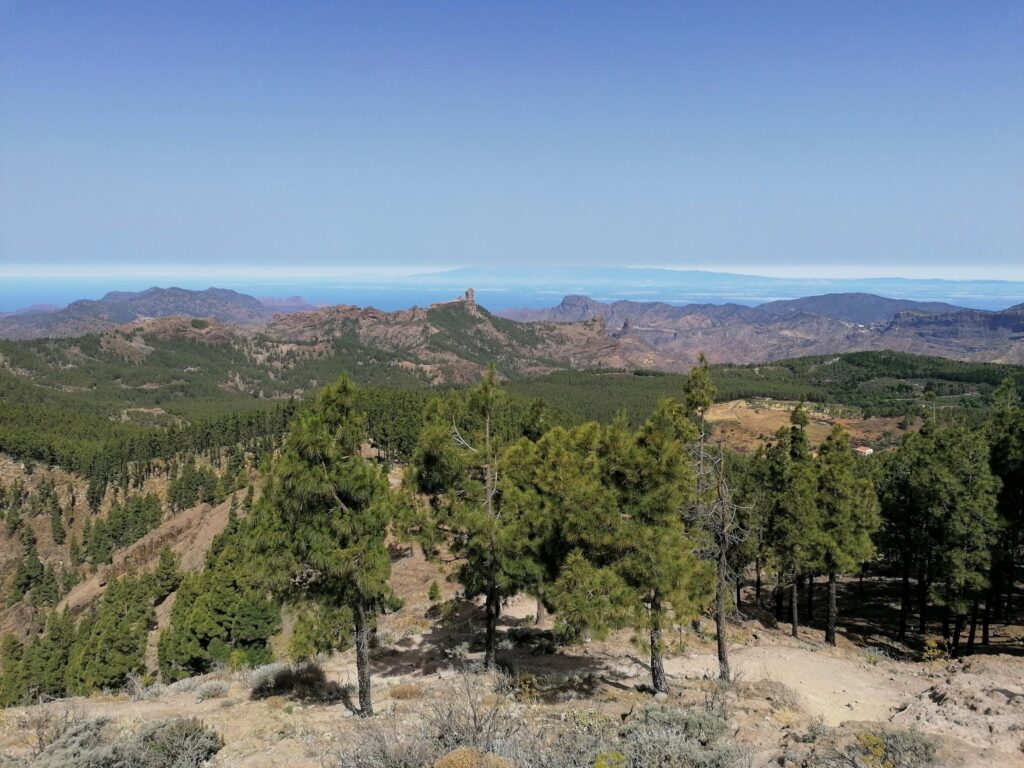 Pohled z nejvyšší hory ostrova Pico de las Nieves na nedalekou dominantu Roque Nublo.