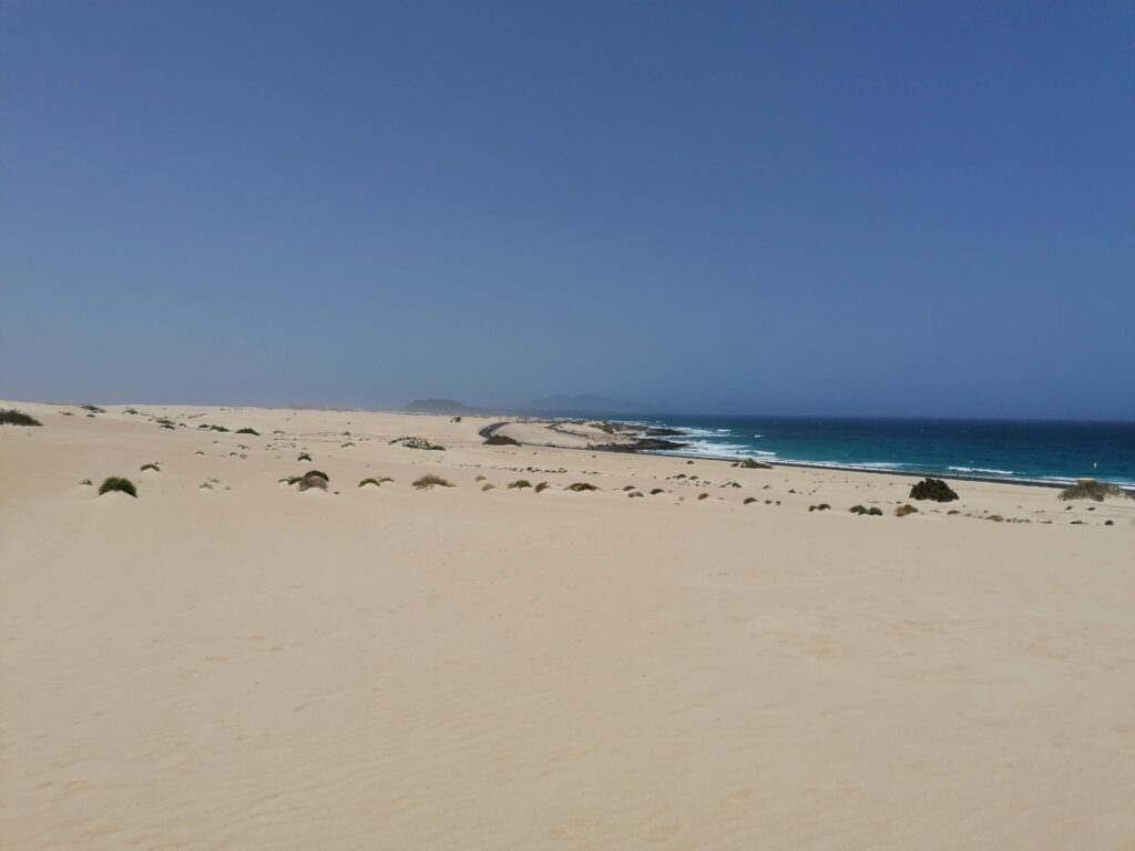 Písek navátý ze Sahary utváří celý přírodní park táhnoucí se několik km jižně od Corraleja.